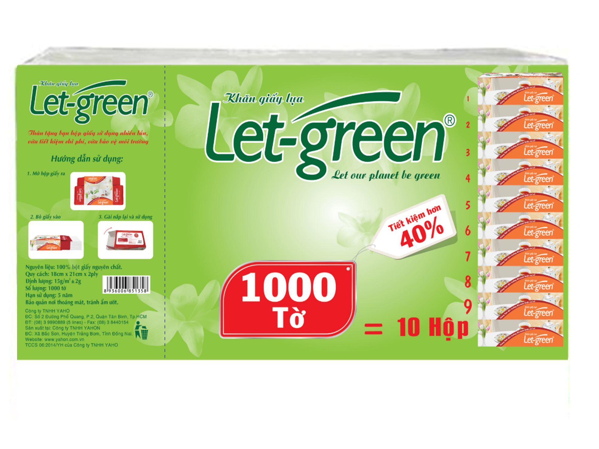 Bao bổ sung khăn giấy hộp Let-green 1000 tờ