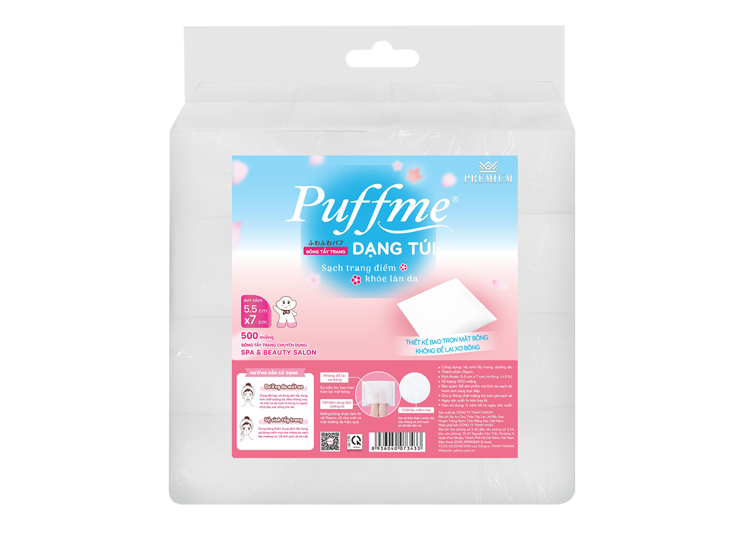 Puffme cotton pads – wrapped in type value pack 500pcs (5.5x7cm/pc)