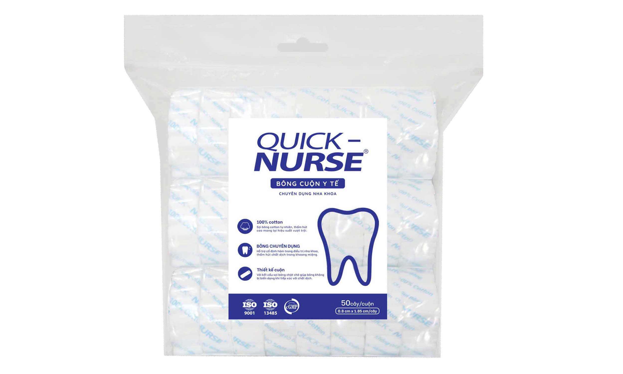 Dental cotton rolls Quick Nurse 0.8*1.85cm 50 sticks/rolls.