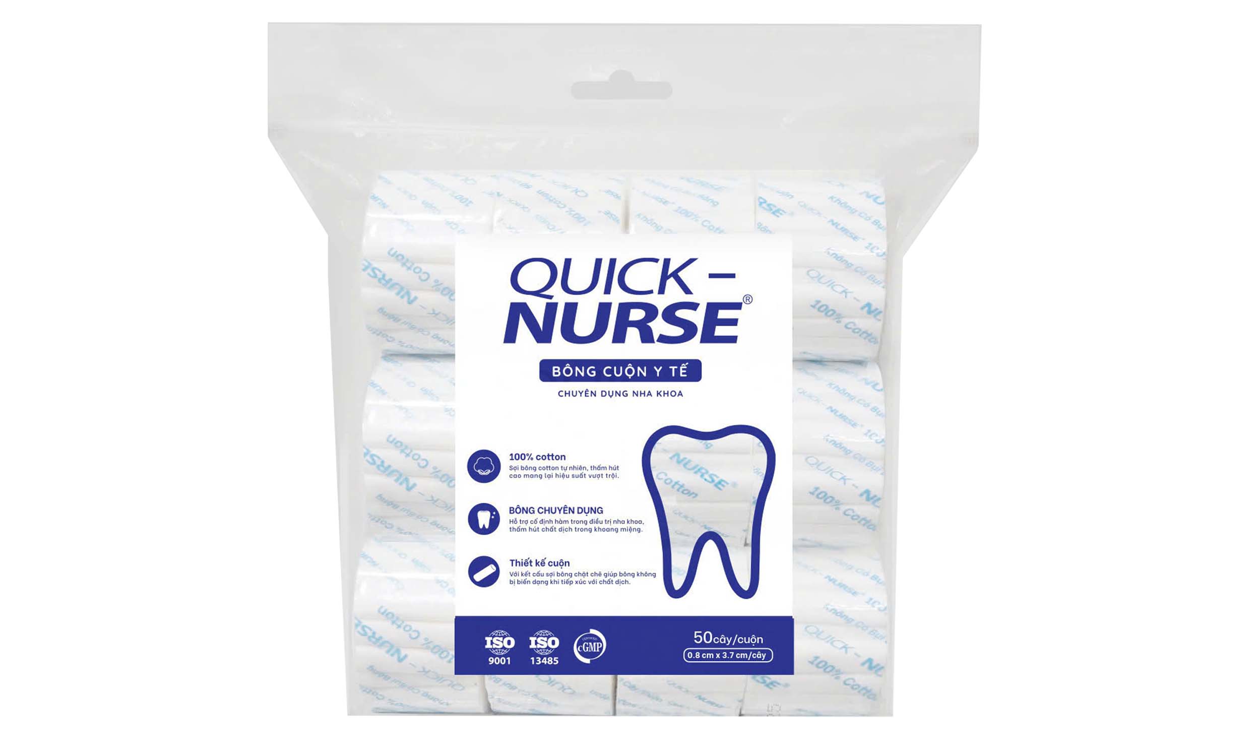 Dental cotton rolls Quick Nurse 0.8*3.7cm 50 sticks/rolls.