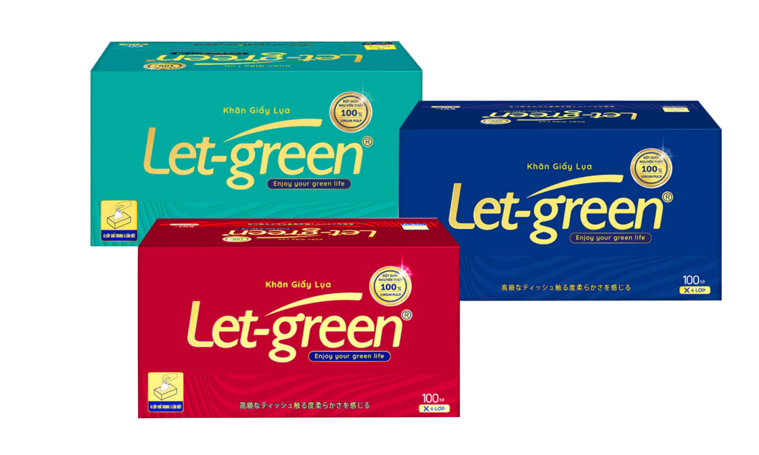 Khăn giấy hộp Let-green 4 lớp 100 tờ
